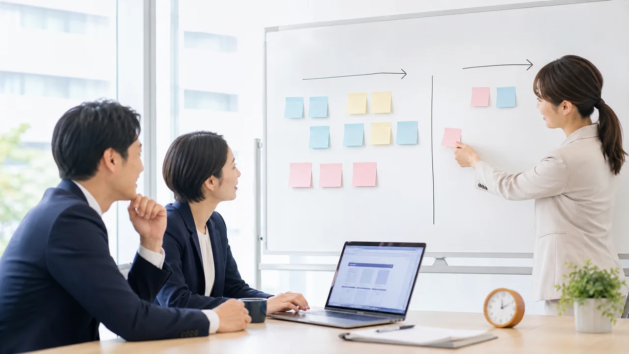 社員がプロトタイプの結果をもとに業務改善案を素早く整理するイメージ